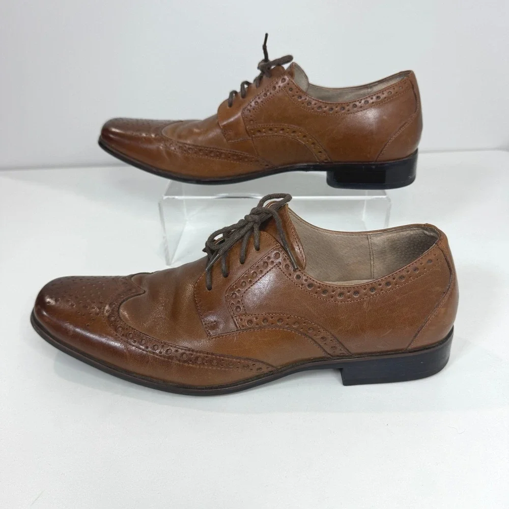 Stacy Adams Mens Brown Leather Wingtip Oxford Dress Shoes Brogue Lace Up 10M
